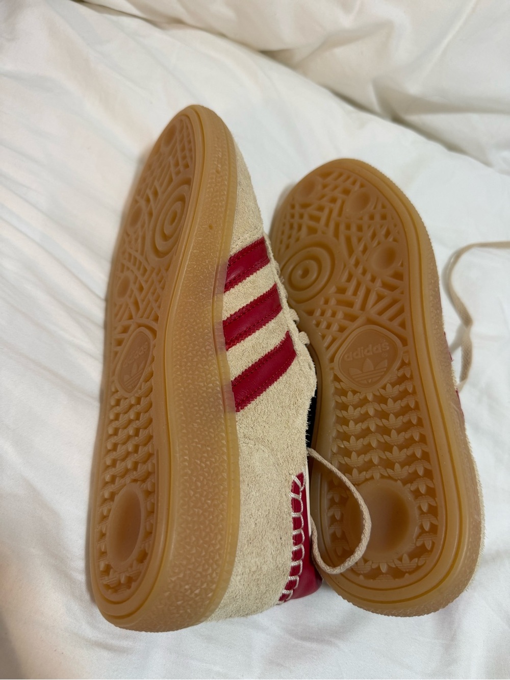 adidas Handball Spezial Beige Suede Sneakers with Red Stripes - Picture 2 of 4